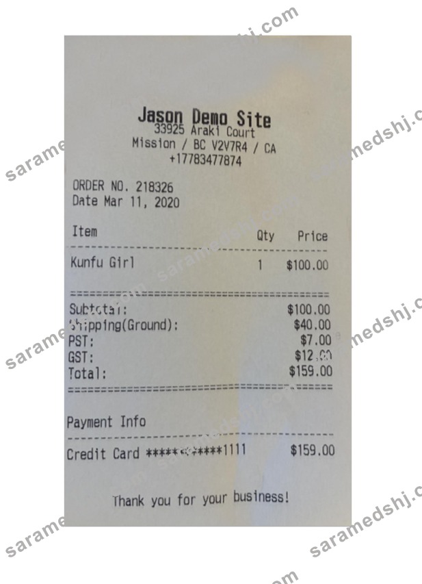 JASON DEMO SITE receipt